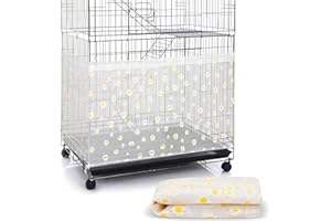 Shappy Large Bird Cage Net Cover for Seed Bird Cage Skirt Seed Catcher with Daisy Pattern Adjustable Nylon Protector for Budgie Parrot Parakeet Macaw(X-Large,White Daisy)