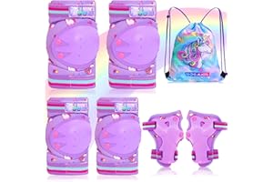 4-PEJIIJAR Licorne Protection Roller Enfant Fille Genouillères pour Enfants Equipement de Protection avec Sac de Transport pour Scooters Vélos Inline Skates Skateboard