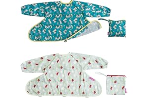 Tidy Tot Babero-bata Cover & Catch adherible a tronas ¡SIN DEJAR HUECOS! De manga larga e impermeable, sin desperdicio para la práctica del baby led weaning BLW. 2 Pak