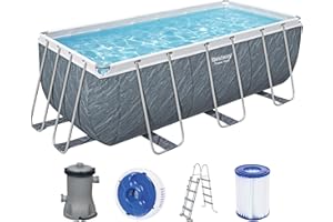 BESTWAY Piscine hors sol Power Steel™ motif marbre gris 412 x 201 x 122 cm, filtre à cartouche, échelle, diffuseur Chemconnect™