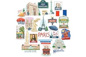 Navy Peony Pegatinas de Viaje por la Apasionante Ciudad de París (25 Piezas) - Estilo Gouache, Temática de Francia, Impermeables, Adhesivos de Aventura Francesa para Álbumes de Recortes