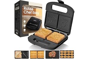 ZEEGMA ROTEE CHEF EASY Wielofunkcyjny Opiekacz 750 W 5 w 1, do Tostów Pieczywa Gofrów Kanapek Orzeszków Grill, Toster, Nieprzywierające Płytki Zabezpieczenie Przed Przegrzaniem
