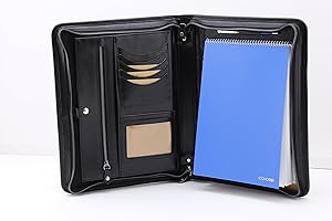 NODA Italienisches Leder Portfolio, mit Reißverschluss Konferenz A4, Ordner, Padfolio, Leder Folio mit Griff - schwarz