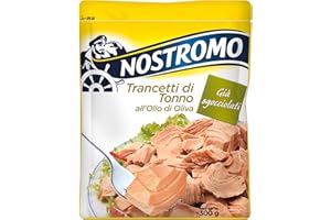 Nostromo - Trancetti di tonno all'olio di oliva, 1 busta da 300gr. Facili da aprire e pronti all'uso, già sgocciolati.