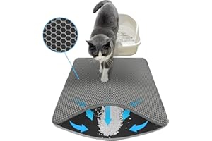 STARTSEITE Cat Litter Mat Litter Trapping Mat - 60 X 45 cm Cat Litter Tray Mat, Honeycomb Double Layer Waterproof Urine Resistant Cat Litter Mat Large, Grey