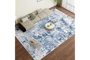 Vamcheer Machine Washable Rugs for Living Room - Modern Soft Faux Short Pile Area Rugs for Bedroom Dining Room Abstract Carpet for Office Kitchen Non Slip Non Shedding, 120x170CM, Lake Blue