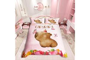 Homewish Nette Capybara Bettwäsche Set für Jungen Mädchen Rustikale Farm Butterfly Print Bettbezug 2-teilige Kawaii Lustige Capybaras Tröster Abdeckung 135x200 Nagetiere Capybara Bettbezug