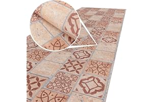 ‎ANRO ANRO Küchenläufer Teppich Läufer Küchenteppich Flur Läufer Küche rutschfest anpassbar Viele Größen Braune Fliesen 180x65cm