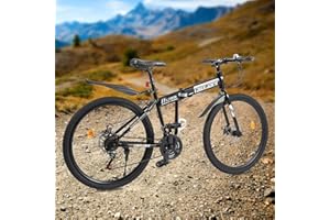 BURUIYOTEN 26" Erwachsene Mountainbike 21Gang Klapprad Faltrad Mtb Scheibenbremsen Klappfahrrad Folding Mountain Bike FahrräDer Gefaltetes Fahrrad Hochkohlenstoffstahl Vollgefedert Klappbar Einstellbare HöHe
