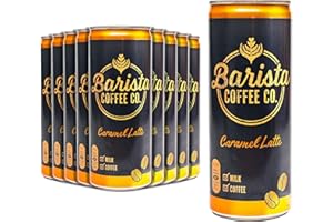 Barista Coffee Co. Medium Roast Caramel Latte Iced Coffee Drink Tin Can , Ready To Drink, 250 ml (Pack of 12)