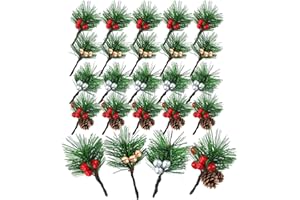 RHQFDM 20 Stück Naturnah Künstliche Tannenzweige mit Roten Beeren und Tannenzapfen,Kleine Weihnachtszweige Deko,Immergrüne Tannenzweige mit Beeren,Für DIY-Weihnachtsgirlanden,Winterhochzeit(4 Stile)
