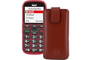 Favory Original Etui Tasche für TIPTEL Ergophone 6380 Leder Etui Handytasche Ledertasche Schutzhülle Case Hülle Lasche mit Rückzugfunktion* in braun