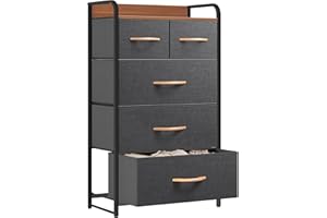 YITAHOME Cajonera de Tela, Cómoda de Tela, Unidad de Almacenamiento de Tela, con 5 cajones Extraíbles, Cómoda de para Sala de Estar, Dormitorio, habitación Infantil, Gris Oscuro