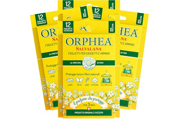 Orphea 4 x Salvalana Ark för lådor och skåp skyddar ull och naturliga fibrer till doften av blommor – 4 förpackningar med 12 ark vardera