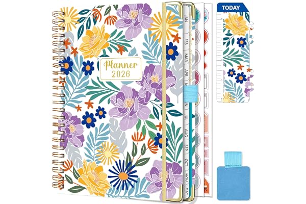Gumiho Agenda Semainier 2026 Spirale - A5 Planner (Janvier-décembre 2026)-Agenda Scolaire Avec boucle de stylo,Règle Signet & Autocollants de plan (Violet)