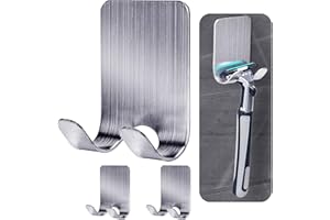 Gorffy Rasierhalter Dusche, Mehrzweckhaken Edelstahl Wasserdichte Wandhaken Selbstklebend, Rasierer Halterung Dusche, Badezimmer Haken Ohne Bohren Rasier Halterung (Silber, 3 Stück)
