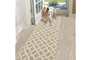 SHACOS Alfombra Pasillo Entrada Casa Larga Beige 60x180cm Alfombra de Cocina Antideslizante Lavable Moderna Geométrico para Lavandería, Baño