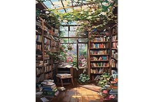 Viart Landscape Paint by Numbers for Adults-Bookshelf Painting by Numbers for Adults,Landscape Paint by Number Kits for Home Wall Decor 16x20inch