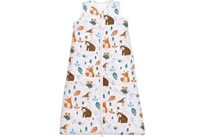 Chilsuessy Schlafsack Baby 2.5 Tog Winterschlafsack Babyschlafsack aus reine Baumwolle Winter Schlafanzug ohne Ärmel 70-130cm für Neugeborene und Kinder, Wald Tiere, 110cm/ Höhe 100-120cm