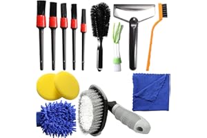 DKBT 14PCS Car Detailing Cleaning Brushes Kit Car Interior Washing Tool Set Car Gifts for Men Include Tyre Brush Wheel Cleaning Brush Wire Brush Polishing Pad Wash Mitt Ice Shovel Air Vent Cleaning Brush