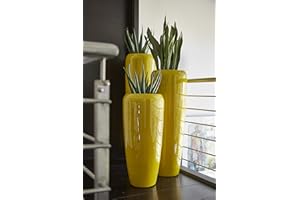 KLOCKE DEKORATIONSBEDARF Nowoczesny i wysokiej jakości wazon, donica na sadzonki, włókno szklane, z wkładem, do użytku wewnątrz i na zewnątrz, odporna na warunki atmosferyczne i mróz, na rośliny, dekoracja ogrodowa (wysokość: 120 cm, błyszczące curry)