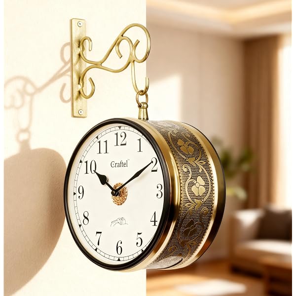Vintage Clock Handcrafted Double Side Clock with World Time 1 Year