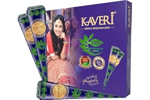 KAVERi MEHENDI CONE Kaveri Bridal Mehendi cono a base di erbe pure foglie di henné naturale per il disegno a mano su festival (confezione da 12 pezzi)