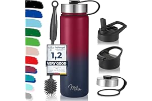 Milu Borraccia Termica Acciaio Inox – 500ml, 750ml, 1000ml (+3 coperchi) - Bottiglia Acqua Termos Senza BPA, Isolato Sottovuoto, A Prova di Perdite Anche per Acido Carbonico (Berry Blu, 750ml)