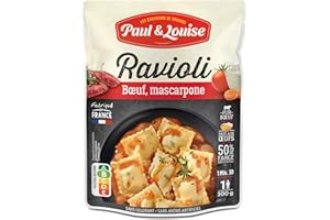 Paul & Louise Ravioli Boeuf, Mascarpone 300g - Sachet micro-ondable - Prêt en 1 minute 30 - Pâte aux œufs - Pur Boeuf - 100% origine France - Sans colorant - Sans arôme artificiel - Nutriscore B