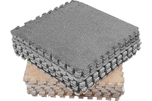 Ghzste Tapis de Jeu Puzzle, Tapis de Sol en Mousse 10 Pièces, Dalles de Moquette Carrées Emboîtables 30x30cm, Tapis en Peluche Douce pour Chambre à Coucher (Chameau Gris)