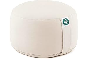 Present Mind Extra High Round Yoga Cushion (Height 20 cm) High Yoga Cushions/Meditation Cushions - Made in the EU - Washable Cover - 100% Natural Floor Cushion - Yoga Gifts