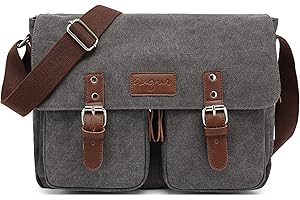 VARLIVOO Retro Bolsos de Hombro para Hombre Bolsa de Mensajero 14 Pulgadas Laptop Bolsas Cruzados Conmutar Viaje Maletín Colegio Trabajo Lona