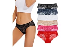 Evolyline Damskie koronkowe majtki hipsterskie, koronkowe majtki, koronkowe, hipsterskie, brazylijskie majtki, koronkowe, miękkie majtki, 6 sztuk