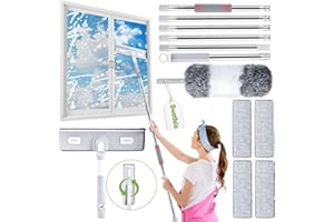 SWETFELA 4 In 1 Window Cleaning Equipment, 360° Rotation Window Cleaning Kit Expandable 25-275cm, Telescopic Window Cleaner with 4 Window Wipes, 1 Duster, Window Cleaning Pole Cleaning Indoors and Outdoors