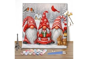 MEIYUDA Christmas DIY Paint by Numbers for Adults Gnome, Christmas Arts and Crafts Kit for Adults Beginner, Drawing Paintwork for Home Wall Decor 40x40cm(Without Frame)