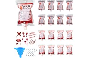POPMANKO Halloween Blood Bag for Drinks, 16Pcs Blood Bag Drink Pouches for Halloween Festivals, 250ML Novelty Halloween Drinking Pouch Bag for Zombie Vampire Party, with Funnel and Hooks (Halloween Blood Bag)