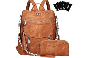 LEASOUL Mochila Mujer de Cuero Vegano Impermeable y Antirrobo, Mochila Elegante para Portátil, para Oficina, Universidad y Viajes