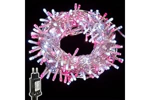 WISD Luci di Natale - Catena Luminosa 200 LED 13M Esterno Interno con Timer e Funzione di Memoria - Decorazioni Natalizie per Albero di Natale 12 Modalità, Giardino, Matrimonio e Festa (Rosa + Bianco)