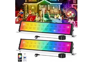 NATPOW Foco LED RGB Exterior 72W Barras de Luz RGB con Control Remoto y Bluetooth APP Foco Led Exterior 16 Millions Colore 10 Brillo 4 Scene 2 Control para DJ Bar Discoteca Jardín Christmas Bar(2Pack)