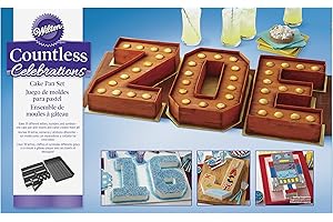 Wilton Countless Celebrations Ensemble de moules à gâteau en forme de chiffres et lettres anti-adhésif 36,8 x 22,8 cm