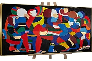 YS-Art Abstrakt Pop Art Acryl Gemälde auf Leinwand Tänze der Farben und Formen handgemalt Wandbilder Wohnzimmer modern Wohndekor Bild echte Kunst 120x60 cm