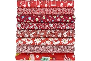 aufodara 8pcs 50 x 50cm Cotton Fabric Squares Bundles Patchwork Patterned Crafts Cotton Fabric for Sewing Quilting DIY Crafting Fabrics (Red)