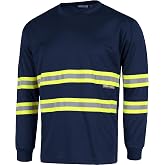 Work Team Long Sleeve Crew Neck High Visibility Matching Reflective Tapes Unisex T-Shirt