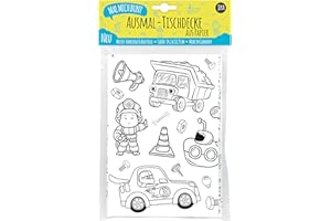 ‎JEKA Mal Mich Bunt Ausmal-Tischdecke aus Papier, Motiv Fahrzeuge & Baustelle