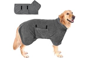GUHAOOL Peignoir en Microfibre pour Chien, Serviette Extra Absorbante et Séchage Rapide avec Velcro, Réglable pour Grands Moyens et Petits Chiens, Gris, L