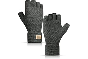 KEECOW Mens Fingerless Knitted Fleece Thermal Gloves,Womens Winter Warm Touch Screen with Soft Lining Gloves for Skiing, Running, Hiking, Driving