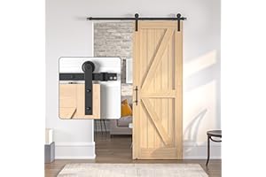 SANKEYTEW Kit de puerta corredera, kit de puerta corredera de madera individual, kit de puerta corredera de granero resistente, riel de puerta corredera negra, brazo recto