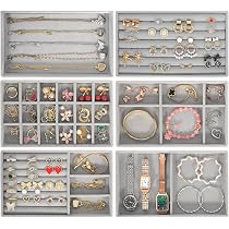 Organizer Per Gioielli TNSLAND – 2 Pezzi Con 6 Scomparti, In Velluto, Per Cassetto, Ideale Per Anelli E Orecchini