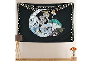 Yrendenge Czarne światło, dywan ścienny z motywem księżyca, grzyba, dekoracja ścienna, rośliny UV, dywan ścienny, gwiaździste niebo, dekoracja do sypialni, sypialni, 83 x 59 cali (210 x 150 cm)