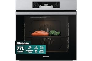 Hisense O65226AXS, Forno Elettrico da Incasso, Multifunzione Termoventilato con Vapore, Capienza XXL 77L, Pulizia AcquaClean, 13 Funzioni di Cottura Pizza 300°C e AirFry, Inox Anti-impronta